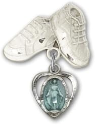 Sterling Silver Baby Badge with Blue Heart/Miraculous Charm and Baby Boots Pin