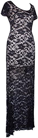 Anni Coco Women's Black Lace Evening Maxi Dress Medium
