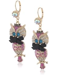 Betsey Johnson "Enchanted Forest" Owl Drop Earrings