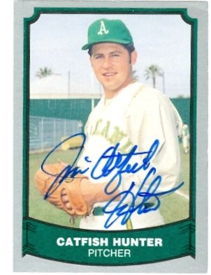 Catfish Hunter Autographed/Hand Signed Baseball Card (Oakland A's) 1988 Pacific Baseball Legends Car