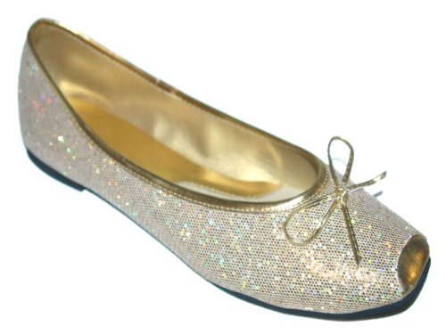 Womens Gold Glitter Bow Flats