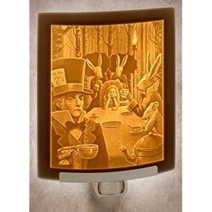 Alice in Wonderland Tea Party with Mad Hatter - Curved Porcelain Lithophane Night Light... by 