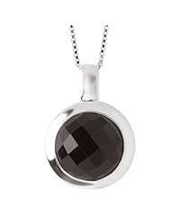 Sterling Chic Collection Silver Round Checkerboard Faceted Black Onyx Pendant