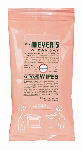 Mrs. Meyer's Clean Day Pre-Moistened Surface Wipes, Geranium, 24-Count Pouches (Case of 24)