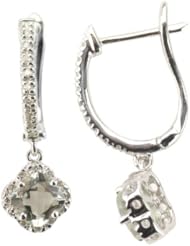 14k White Gold, Four Leaf, Drop, Diamond Earring, with Pink Amethyst Stone, with .17 Cttw of Diamonds (G-H Color, SI1-SI2 Clarity)