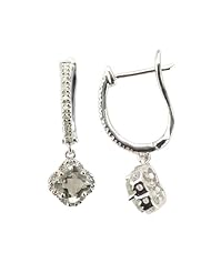 14k White Gold, Four Leaf, Drop, Diamond Earring, with Green Amethyst Stone, with .17 Cttw of Diamonds (G-H Color, SI1-SI2 Clarity)