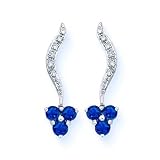 14K White Gold 0.05 ct. Diamond and 2/3 ct. Sapphire Earrings