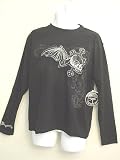 Dragonfly Long Sleeve Sacred Skull Black Muscle Shirt Goth, PUNK, Biker Club Wear, Sexy Muscle Accentuating shirt with Winged Bone Cross Skull Embelishment.