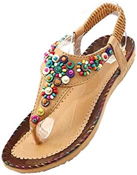 ShoesAge Womens Ladies Summer Thong Sandals Flats Toe Post Flip Flops Casual Boho Shoes Tan Asian 36(US 5.5B )