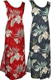 Floating Orchid - Hawaiian Long Tank Dress in Brick Red, Slate Blue, and Black