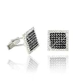 Sterling Silver .925 Black Cubic Zirconia and Simulated Diamond CZ Square Cuff Links Cufflink