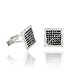 Sterling Silver .925 Black Cubic Zirconia and Simulated Diamond CZ Square Cuff Links Cufflink