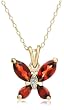 Yellow Gold Overlay Sterling Silver Garnet and Diamond Accent Butterfly Pendant, 18"