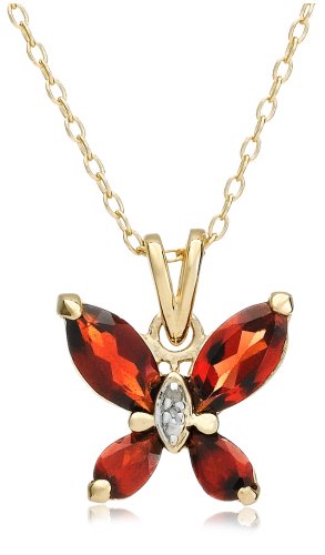 Yellow Gold Overlay Sterling Silver Garnet & Diamond Accent Butterfly Pendant, 18