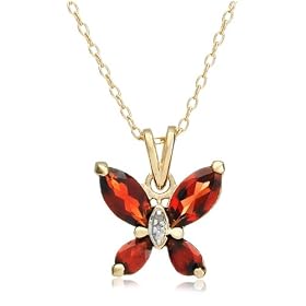 Yellow Gold Overlay Sterling Silver Garnet & Diamond Accent Butterfly Pendant, 18