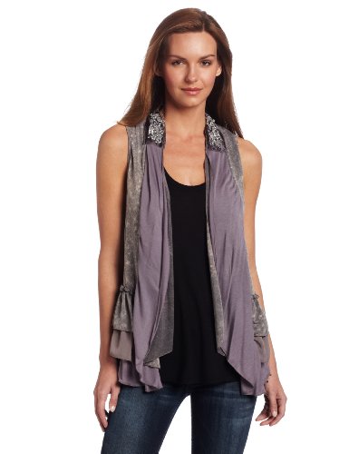 Awake Couture Womens Chiffon and Mineral Vest With Beaded Trim