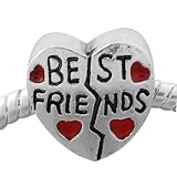 Pandora Style Antique Silver Plated BEST FRIENDS Heart Shaped Bead *Fits Pandora, Chamalia, Biagi