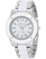 Anne Klein Womens 109181WTSV Silver-Tone and White Plastic Dress Watch