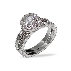 Eve's Addiction Brilliant Cut Heirloom CZ Wedding Ring Set
