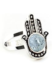 Hamsa Ring Evil Eye Amulet Vintage Silver Tone RM34 Blue Orb Evil Eye Fashion Jewelry