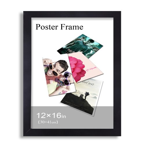 Adeco Black Wood 1.25-Inch Wide Poster/Picture Frame, 12 x 16-Inch