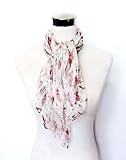 Chiffon Red Floral Print on White - Silk Scarf 36