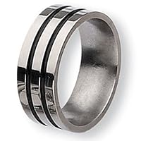 Chisel Black Enamel Grooved Flat Polished Titanium Ring (8.0 mm) - Size 12.0