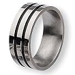 Black Enamel Grooved Flat Polished Titanium Ring (8.0 mm) - Sizes 8-12