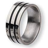 Black Enamel Grooved Flat Polished Titanium Ring (8.0 mm) - Sizes 8-12