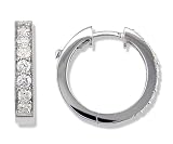 1 Carat Bead Set Diamond Hoop Earrings in 14k White Gold (with Safety Lock)
