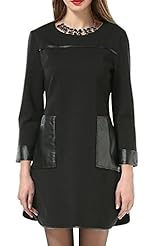 Cotton/Faux-Leather/Nylon General Print Spring Long Sleeves  Dress