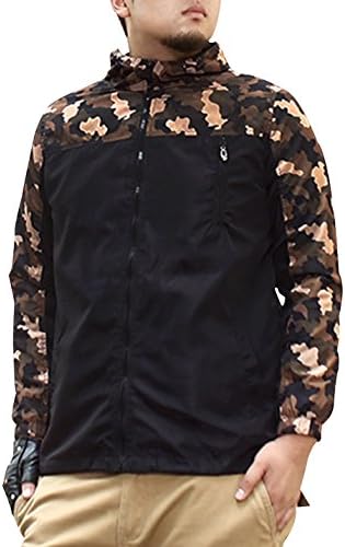CAOY Men's Hooded Waterproof Zip Up Camo Splicing Casual Windbreaker 5XL Black