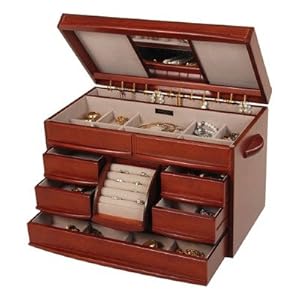 Mele Empress Walnut Wooden Jewelry Chest - 16.5W x 9.5H in.