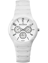 Skagen Womens 817SXWC1 Ceramic White Day and Date 24-Hour Watch