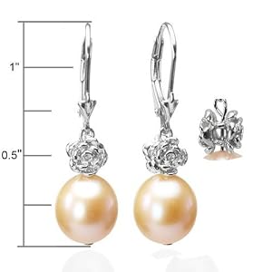 *Free Shipping* Isabella Rose 9-10mm Pearl Drop Silver Earrings, Peach Pink