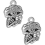 Silver Plated Pewter Dia De Los Muertos Catrina Pendant Charm 24mm (1)