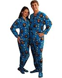 PajamaCity Happy Monkeys Print Fleece Footed Pajamas with Drop Seat for Teens and Adults