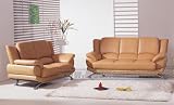Beautiful Contemporary Caramel Leather Sofa Loveseat Living Room Set