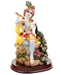 Colorful Resin Lord Krishna with a Peacock Statue on a base