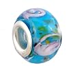 Pandora Style Charm Bead (Z113) Murano Style Lampwork Glass (14mm x 10mm) (fits Troll too) ~ Aqua with Pink Flowers