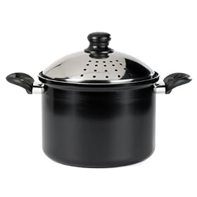 Basic Essentials 5 Quart Aluminum Pasta Pot with Strainer, Black by 