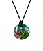 Necklace - N439 - Round Murano Glass ~ Green, Teal, Copper and Silver hung on Triple Strand Twisted Black Satin / Silk Cord + 2