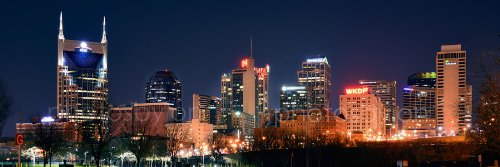 Nashville Skyline NIGHT Color Downtown City 12 inches x 36 inches UNFRAMED Photographic Panorama Poster Print Photo Picture Standard Size
