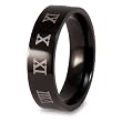 Black Plated Roman Numerals Titanium Ring (6.5mm) - Sizes 7 - 13