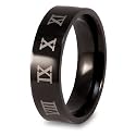 Black Plated Roman Numerals Titanium Ring (6.5mm) - Sizes 7 - 13