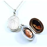 Olivia 925 Sterling Silber eingraviertes Oval-Medaillon zum Öffnen, auf Kette 45cm CL257