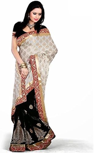 Surat Tex Black Embroidered Viscose + Semi Choffion Saree With Unstitched Blouse Piece