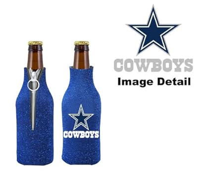 Dallas Cowboys NFL Team Logo Drink Beer Beverage Bottle Insulated Picnic Outdoor Party Beach BBQ Kooler Bottle Cooler - 12oz Glitter Bottle Koozie