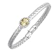 14K White Gold Diamond Accent and Lemon Topaz Basket-Weave Bangle Bracelet - 7.25 inches