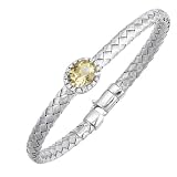 14K White Gold Diamond Accent and Lemon Topaz Basket-Weave Bangle Bracelet - 7.25 inches